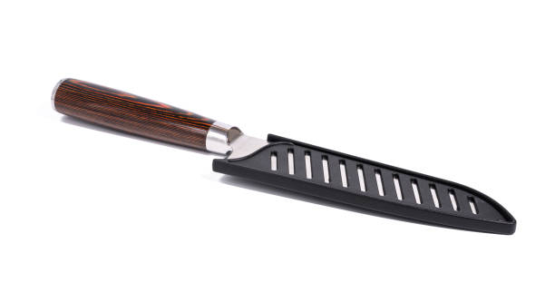 istock Large kitchen knife in a plastic sheath on a white isolated background 1452771937