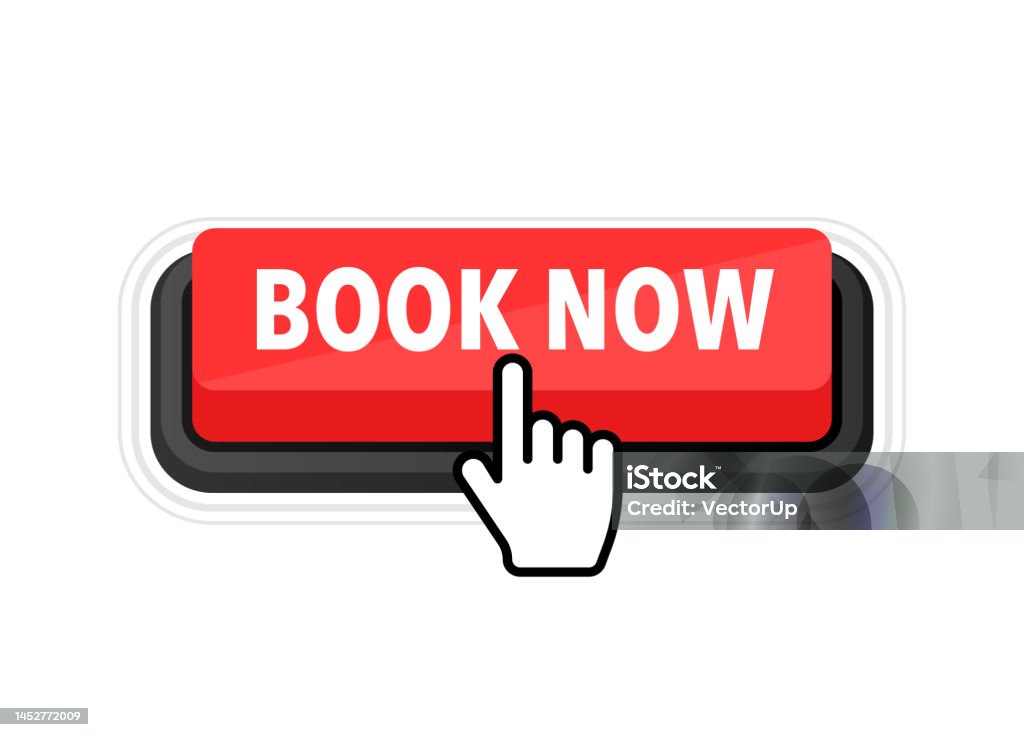 Book Now Button With Cursor Pointer Click Vector Web Button Stock ...