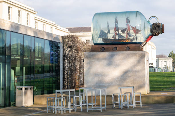 Nelsons Ship in a bottle Greenwich.London.United Kingdom.December 1st 2022.Photo of Nelson's Ship in a bottle on a plinth outside the National Maritime Museum in Greenwich admiral nelson stock pictures, royalty-free photos & images