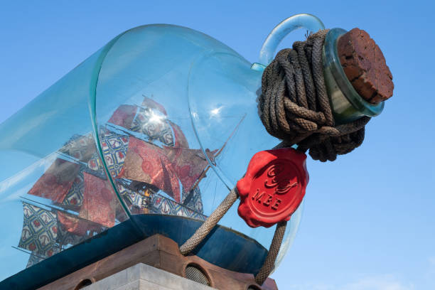 Nelsons Ship in a bottle Greenwich.London.United Kingdom.December 1st 2022.Photo of Nelson's Ship in a bottle on a plinth outside the National Maritime Museum in Greenwich admiral nelson stock pictures, royalty-free photos & images