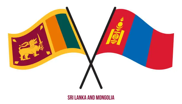 Vector illustration of Sri Lanka and Mongolia Flags Crossed And Waving Flat Style. Official Proportion. Correct Colors.