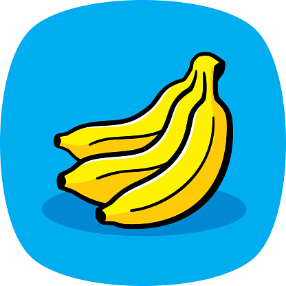Vector illustration of a hand drawn bunch of bananas against a blue background.