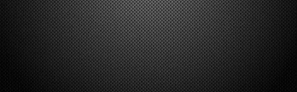 Vector illustration of Carbon wide surface. Dark geometric texture with shadow. Black fiber design. Modern composite background with gradient. Realistic wide grid template. Vector illustration