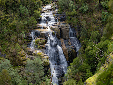 Masons Falls cascades over rocks in Kinglake Victoria