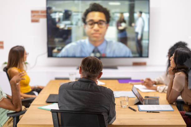istock Businessman having video conference meeting with team 1452788519