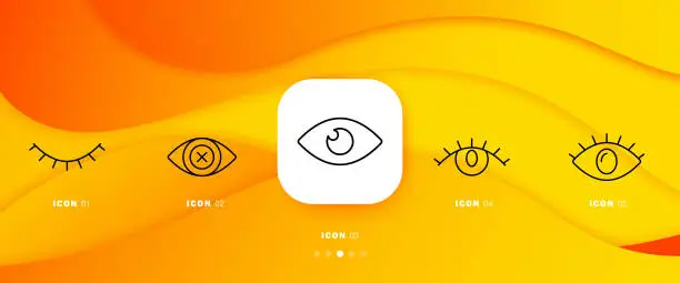 Vector illustration of Human eye set icon. Ophthalmologist, eyesight, closed, oculist, crossed out, obscene content, anatomy, hide, eyelid, eyelashes, pupils, cross, view error, see. Vision concept. Infographic timeline