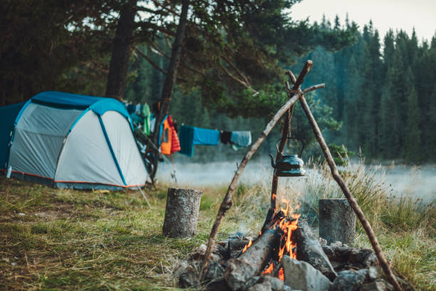 istock Making tea early in the morning on camping vacation. 1452793480