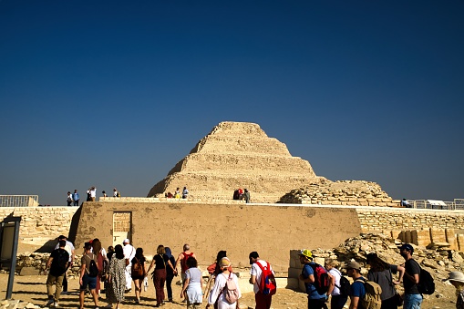 Cairo,Egypt: November 19,2022-The view of steps pyramid of Djoser near Cairo in Egypt