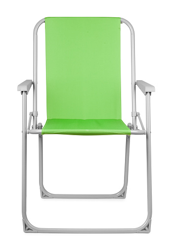 Front view of green folding chair isolated on white