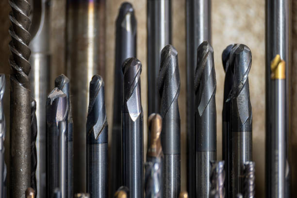 istock Close-up scene the group of used cutting tools for CNC milling machine. 1452797620