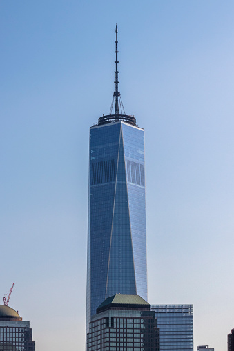 One World Trade Center also known as One WTC or Freedom Tower is the main building of the rebuilt World Trade Center complex in Lower Manhattan. New York City, United States.