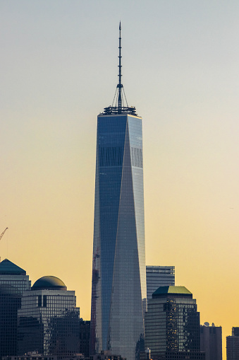 Panoramic view from Brooklyn of Manhattan downtown and skyscrapers at sunset. New York City, United States.