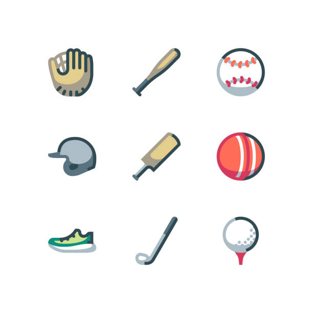 illustrations, cliparts, dessins animés et icônes de ensemble d’icônes du baseball et du golf - tee golf golf course color image