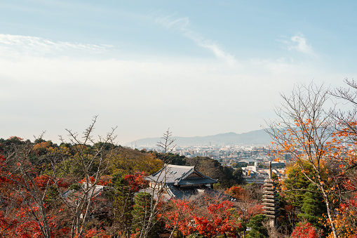 Kyoto, Japan - November 28, 2022 : Kiyomizu-dera Temple and city view at autumn