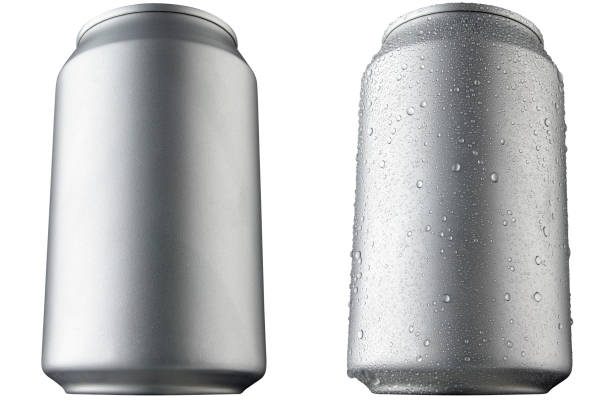 istock Low angle view of beverage drink can, with and without water drops. 1452811372
