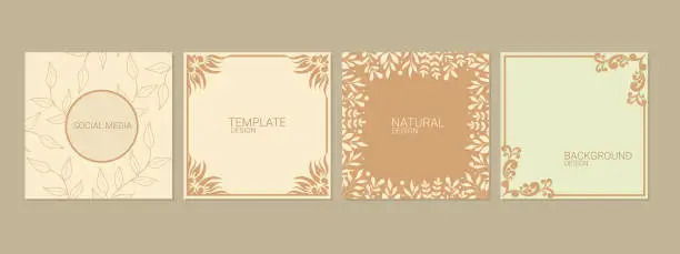 Vector illustration of classic theme box social media post template. Decorative vintage frames or borders to be use on the post, invitations, brochures, journals. silhouette leaf decoration.