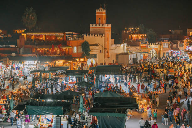 High angle view Djemma El Fna Marrakech, Morocco by Night