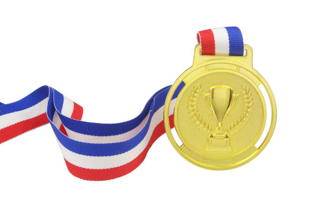 istock Gold medal with ribbon isolated on white 1452816771