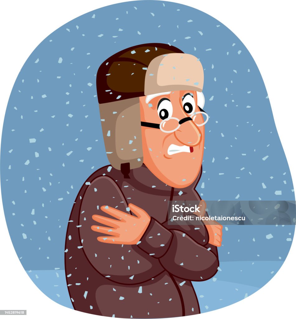 Animation Cold Adult Senior Man Feeling Cold Outdoors During Winter Vector Cartoon Stock ...