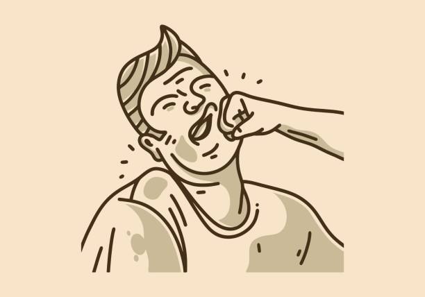 Vintage art illustration of man hit in the face Vintage art illustration design of man hit in the face sports head injury stock illustrations