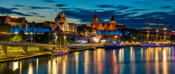 istock Panoramic view of Szczecin (Stettin) City at night. 1452826994