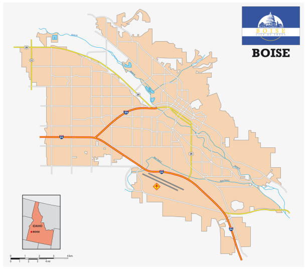 простая карта улиц города бойсе, штат айдахо, сша - idaho boise map cartography stock illustrations