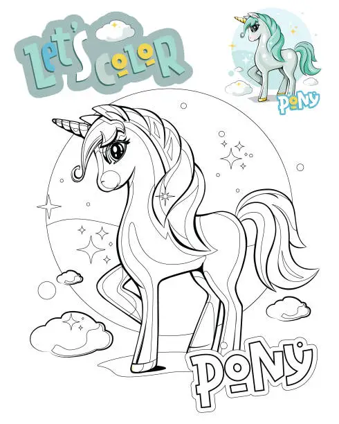 Vector illustration of Cute little pony