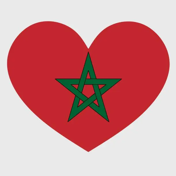 Vector illustration of Vector illustration of the Morocco flag with a heart shaped.