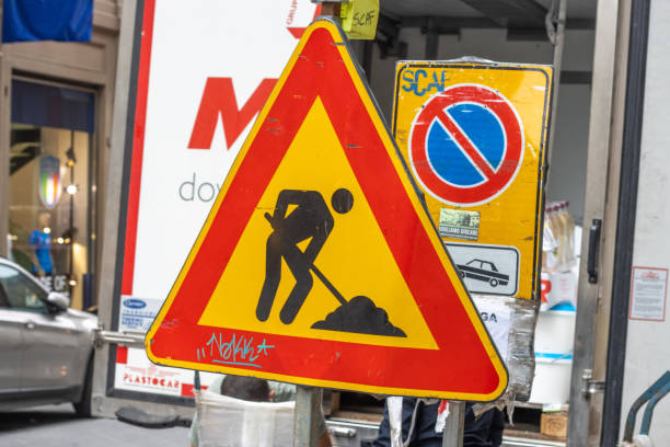 provisional warning sign for road works