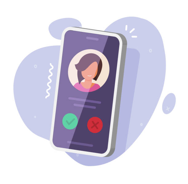 Cell phone 3d ringing call incoming vector icon or cellphone calling vibrating mobile smartphone with woman person on screen graphic illustration, perspective modern isolated cellular smart telephone vector art illustration