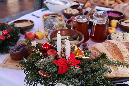 Christmas food on the table decorating with Christmas tree