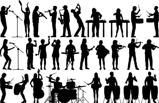 Highly Detailed Musician Silhouettes vector art illustration