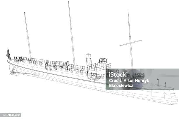 3d Illustration Historical French Warship Torpedo And Gunboat Stock Photo - Download Image Now