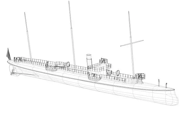 3d illustration. Historical, French warship - torpedo and gunboat