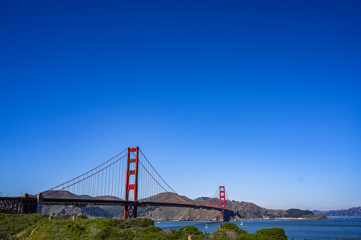 The Golden Gate Bridge against a clear blue sky in San Francisco, USA