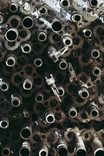 istock Vertical shot of stack of scaffolding details 1452843746
