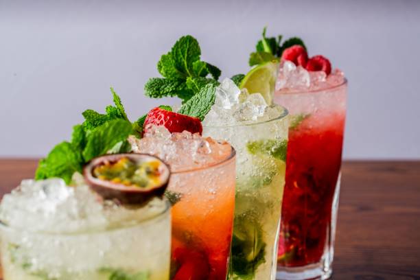 istock Selective focus shot of four glasses with refreshing cocktails 1452846348
