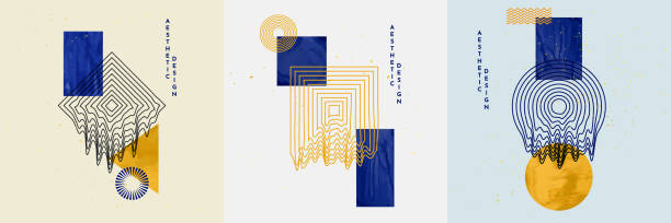istock Vector illustration. Abstract contemporary art aesthetic backgrounds. Design for social media template, web banner, blog post. Blue, gold watercolor paints. Melted shapes pattern. Modern retro style 1452847112