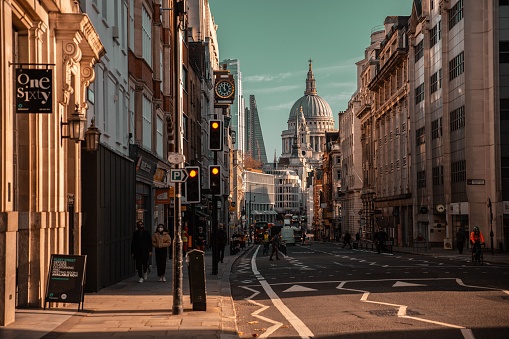 london, United Kingdom – December 01, 2020: A beautiful view of the busy Fleet Street in London with famous buildings in the background