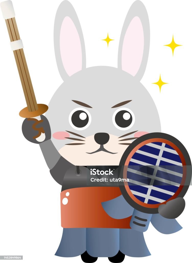 Kenjutsu Rabbit An Animal Rabbit That Wears Kendo Armor And Decides A Pose Illustration ...