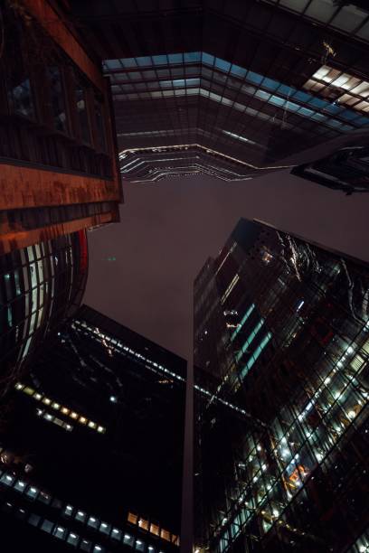 istock Low angle panoramic shot of the skyscrapers view  at night 1452851931