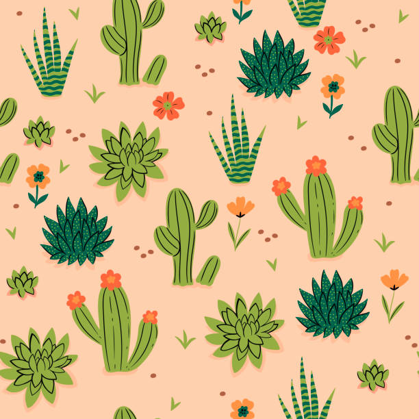 illustrations, cliparts, dessins animés et icônes de motif sans couture avec des cactus et des fleurs. graphiques vectoriels. - southwest usa floral pattern textile textured