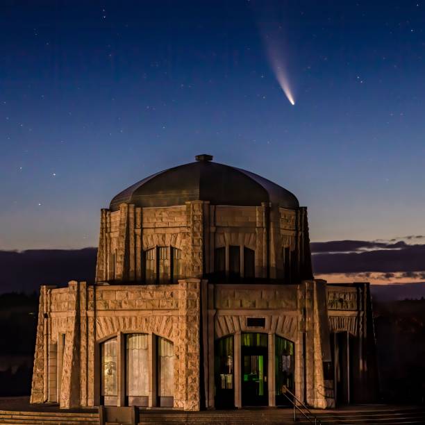 istock Closeup of a beautiful building with a starry night sky background 1452852968