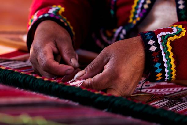 istock Close up of hands doing traditional Peruvian weaving 1452853136