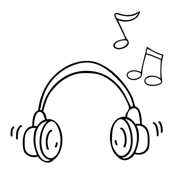 słuchawki z muzyką i nutami. ilustracja wektorowa w stylu doodle. - musical note audio stock illustrations
