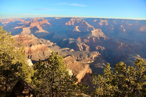 A scenic view of the Grand Canyon, Arizona, on a sunny day