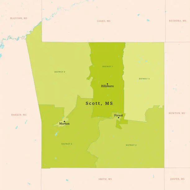 Vector illustration of MS Scott County Vector Map Green