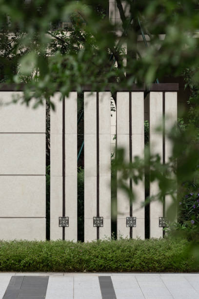 istock Feature wall in the modern urban residential landscaping. 1452858682