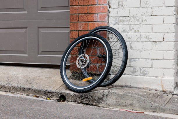 istock Abandoned pair of bicycle wheels 1452860204
