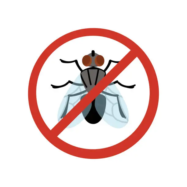 Vector illustration of Stop or anti fly sign, insect danger warning signal